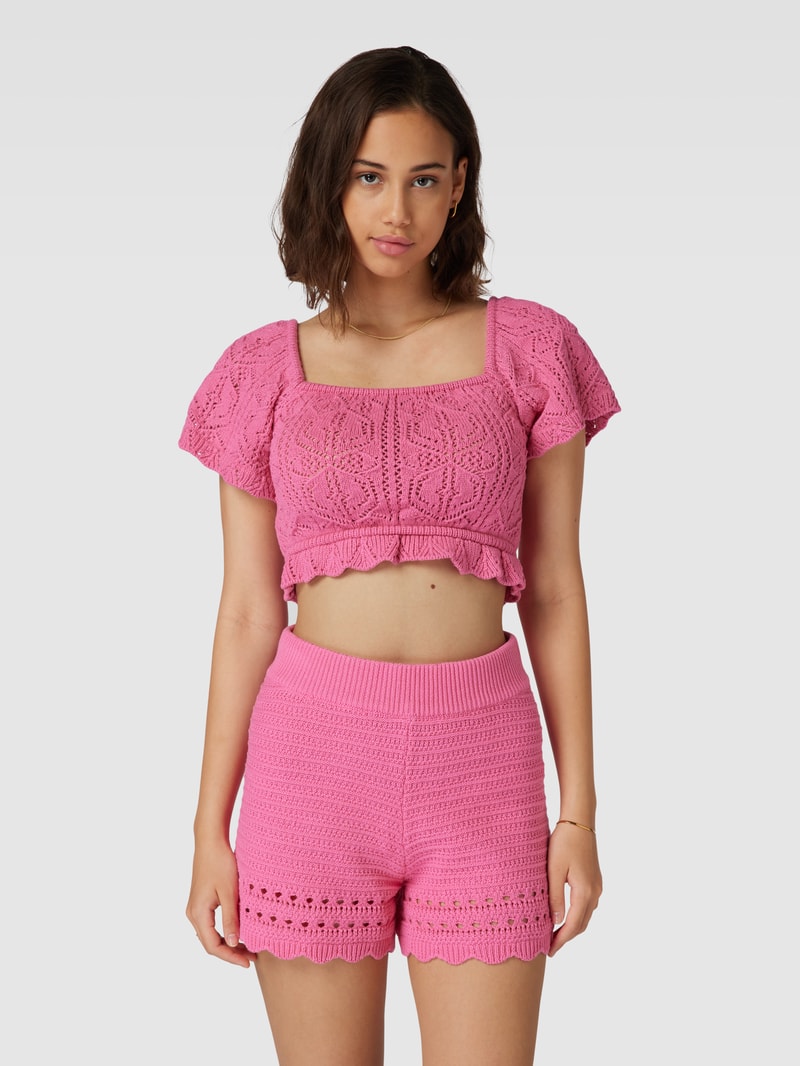 Cropped Bluse mit Häkelspitze Modell 'Mimi' in pink