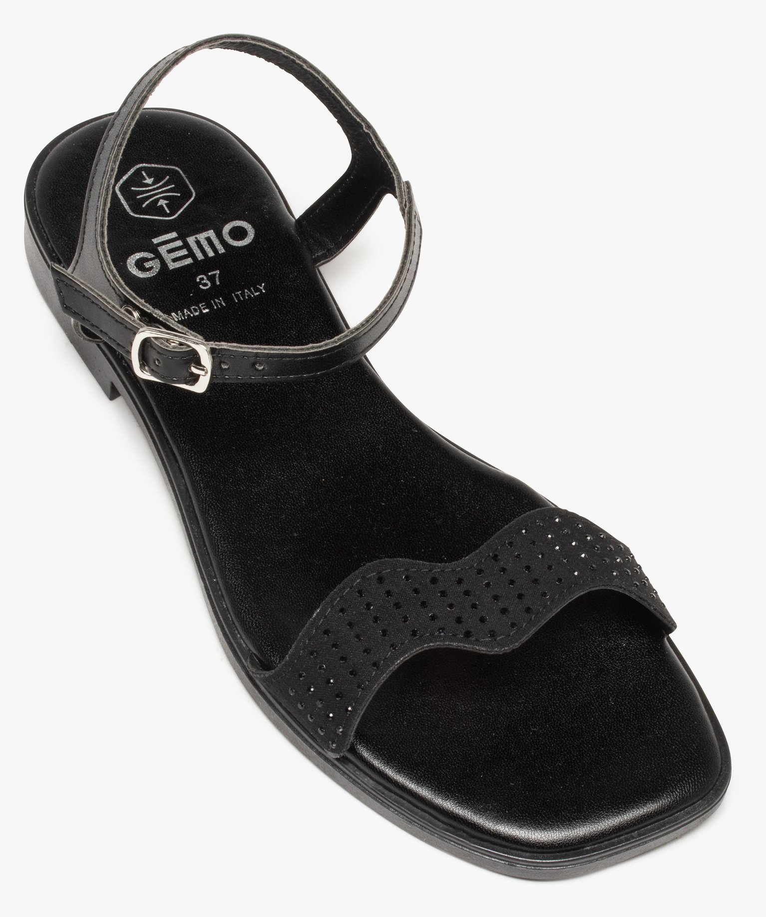 Sandales femme avec bride à strass en forme de vague noir | GEMO