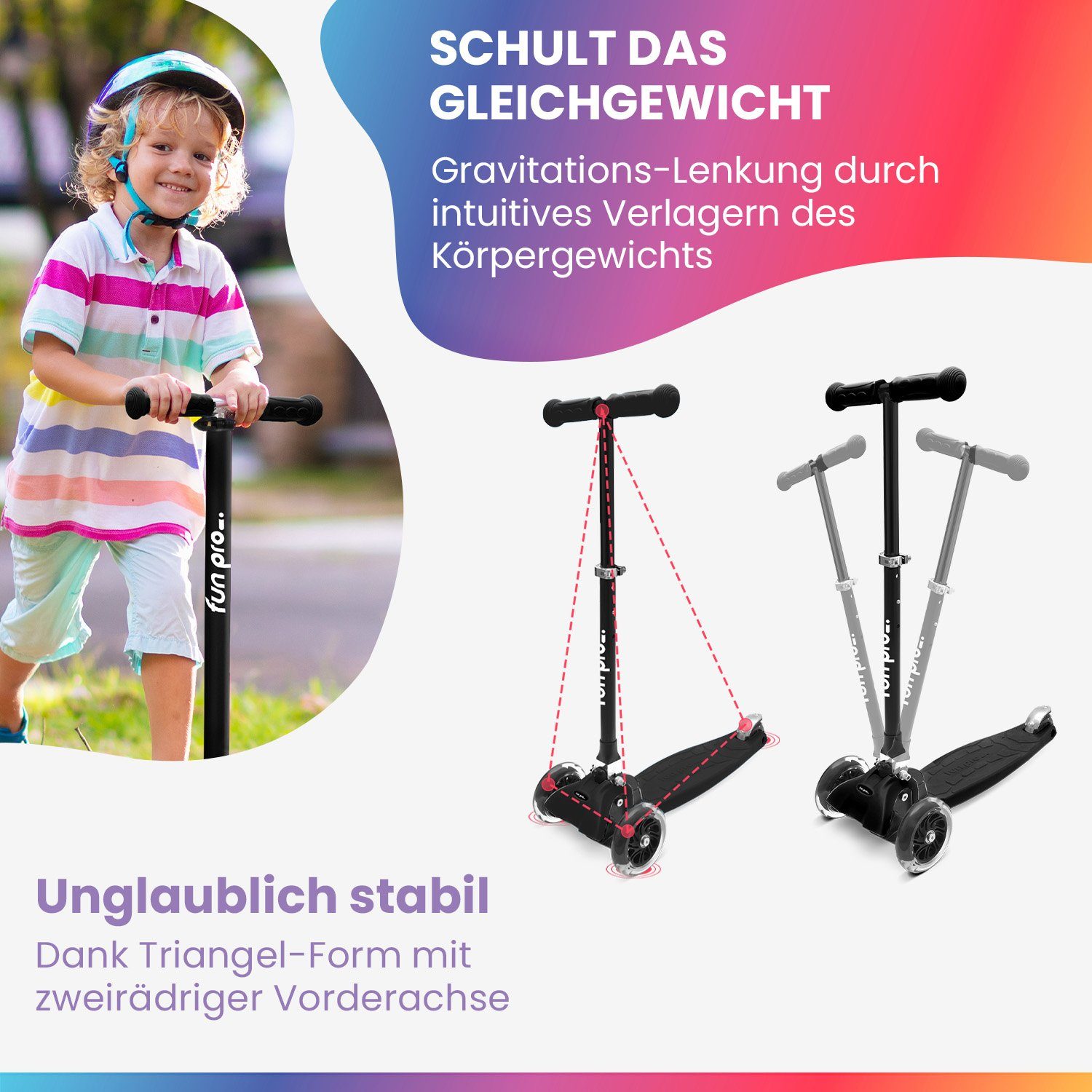 fun pro Cityroller ONE DeLuxe Kinderroller, Kick Scooter Roller Kinder - Stunt Tretroller Kinder klappbar