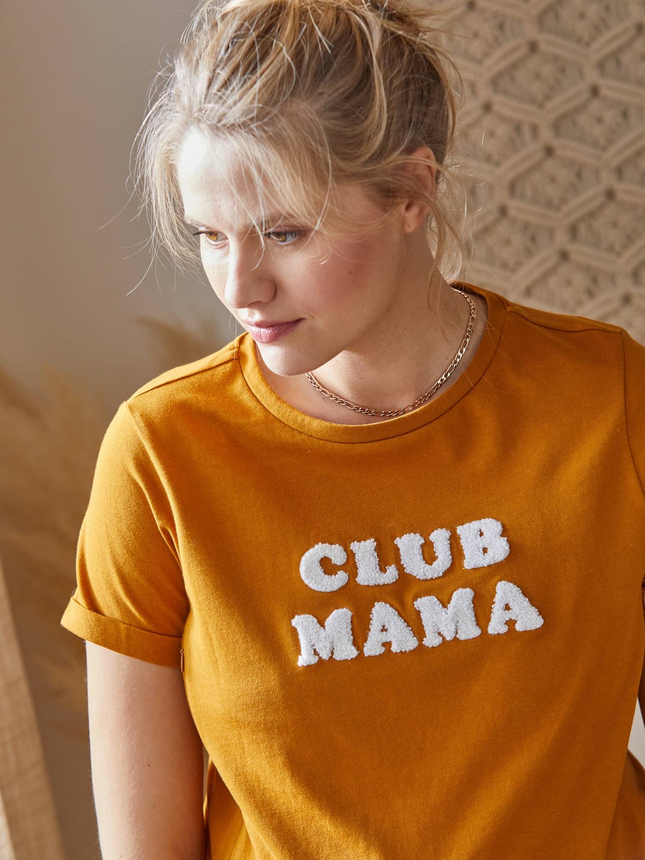 Vertbaudet Bio-Kollektion: T-Shirt für Schwangerschaft & Stillzeit CLUB MAMA, personalisierbar - senfgelb