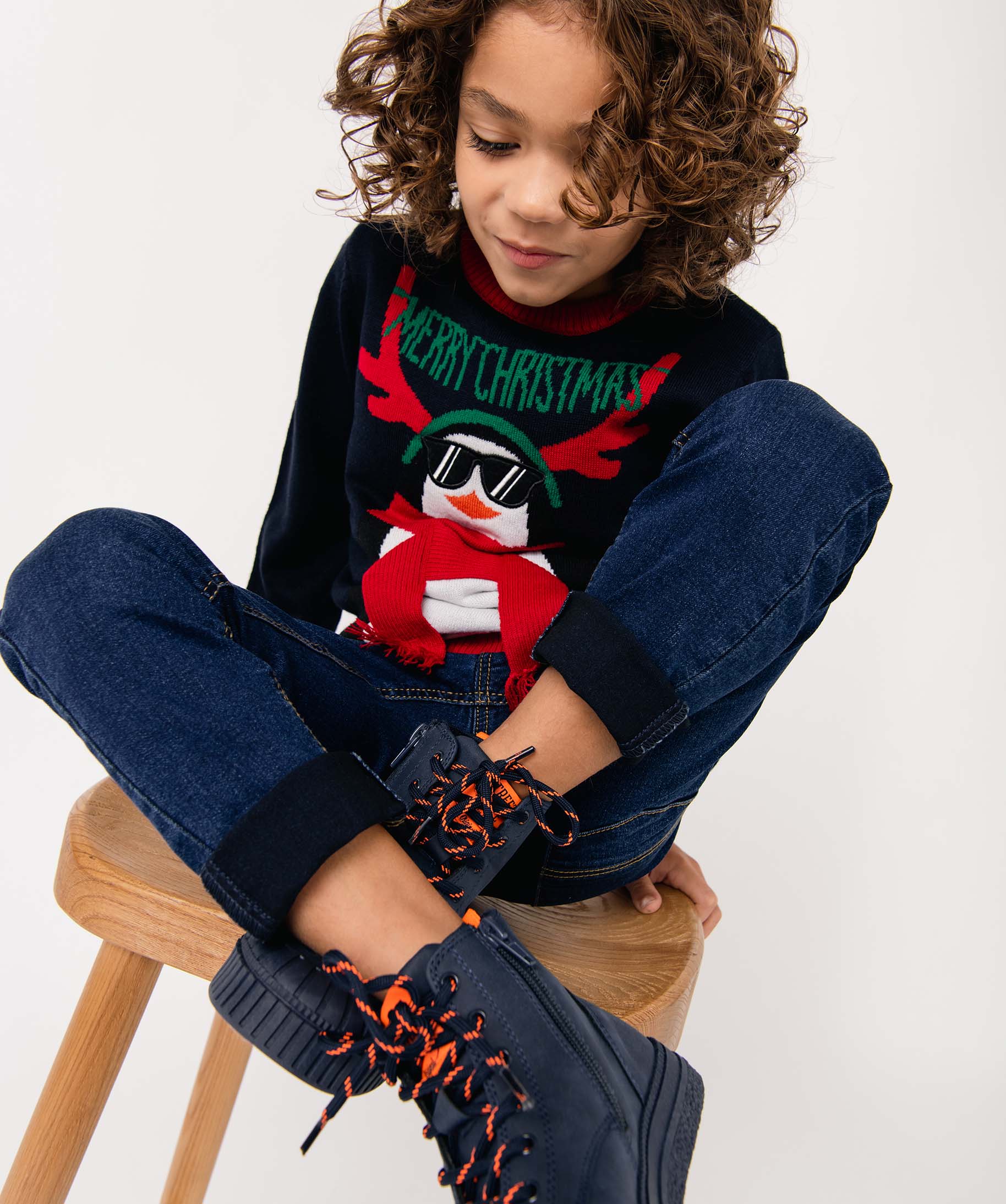 Pull Garçon spécial Nol motif pingouin marine | GEMO