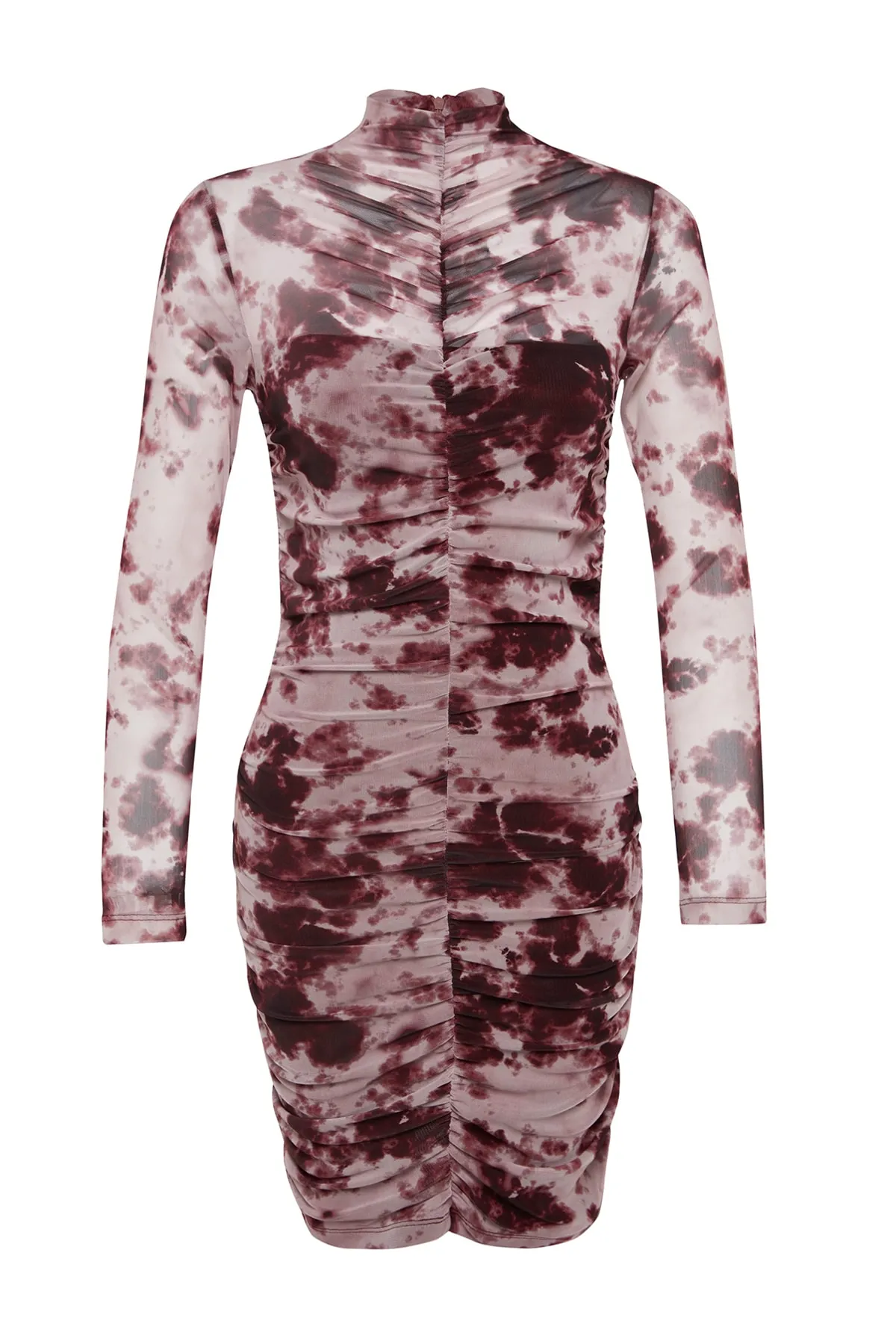 Trendyol Collection  Mehrfarbiges, figurbetontes, gefüttertes, elegantes Abendkleid aus Tüll mit hohem Kragen und Farbverlauf TPRAW24EL00029
