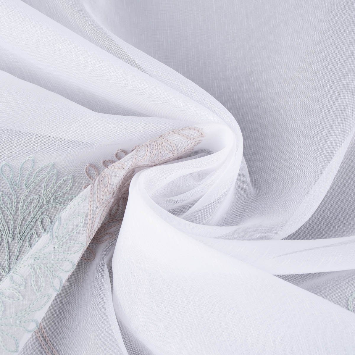 Meterware Gardinenstoff Gardinenstores Stickerei Voile Blätter Bäumchen raumho, SCHÖNER LEBEN., leicht perforiert, Stickerei/Stickstoff, bestickt, mit Bleiband, pflegeleicht, überbreit