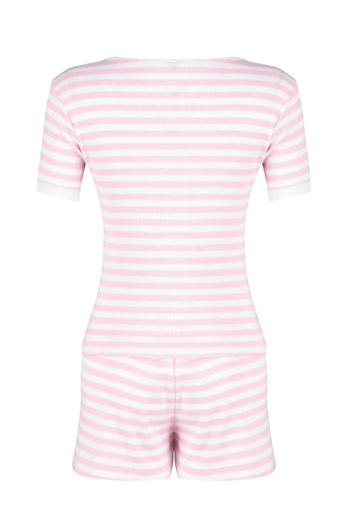 Trendyol Collection  Rosa gestreiftes Cord-Strick-Pyjama-Set aus Baumwolle THMSS24PT00095