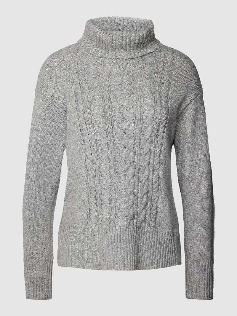 Strickpullover mit Zopfmuster in silber meliert