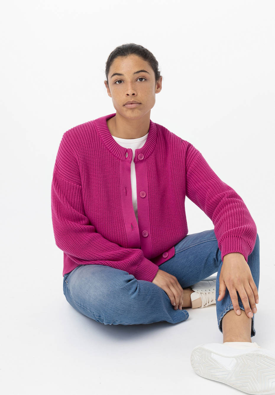 Rundhals-Cardigan aus reiner Bio-Baumwolle