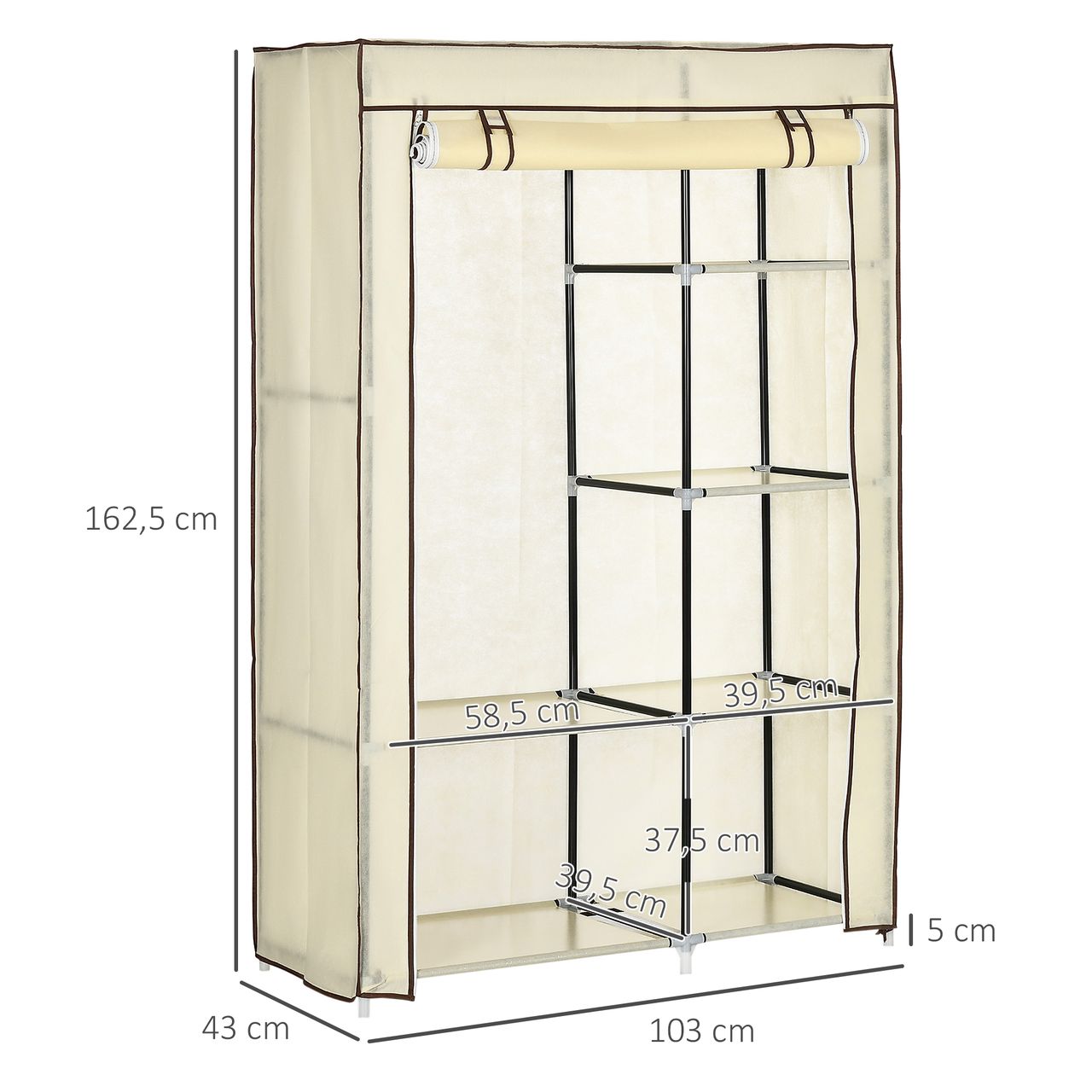 HOMCOM Kleiderschrank Stoffschrank mit 2 Kleiderstangen, 6 Fächern, Creme