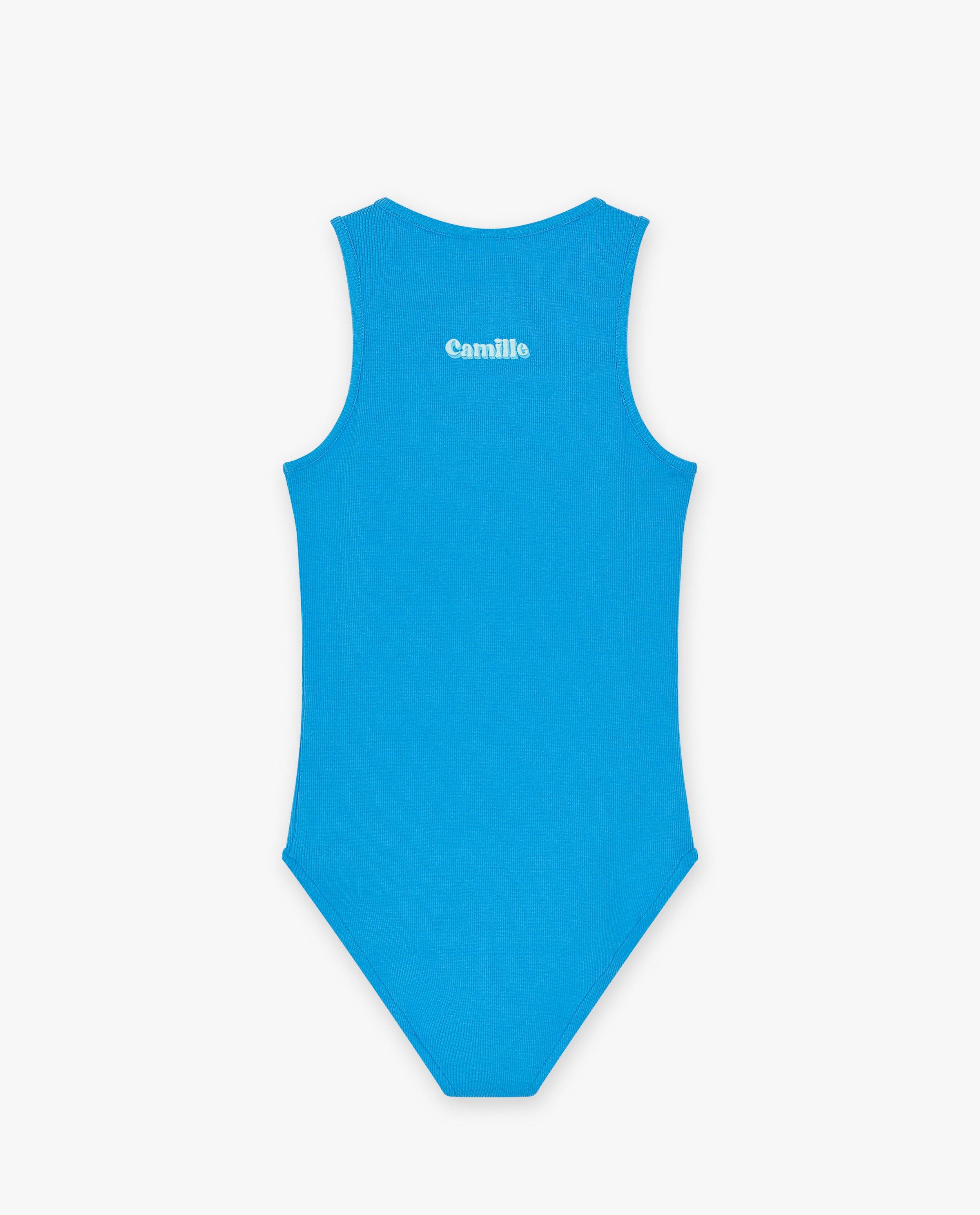 CAMILLE Kék bordázott body, XS-XL kék