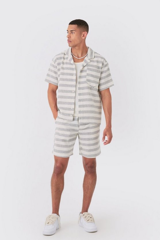Boxy Short Sleeve Open Weave Shirt & Short Set