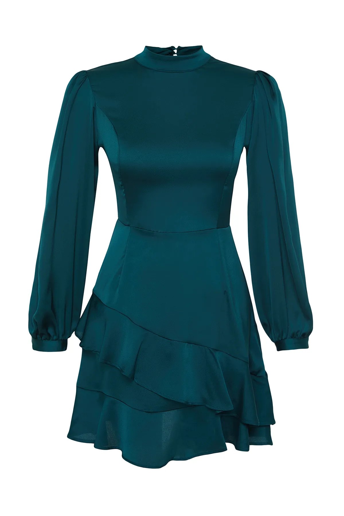 Trendyol Collection  Smaragdgrünes A-Linien-Rock-Volant-Satin-Webkleid TWOAW21EL1891
