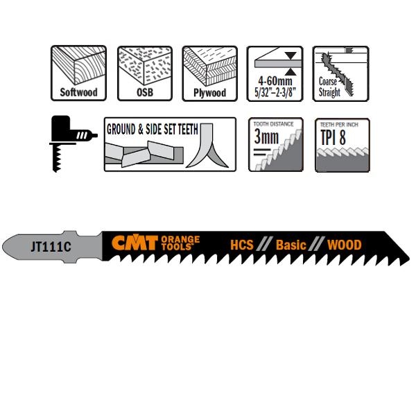 CMT JT111C-5 Listovi ubodne pile HCS T-prihvat za drvo 5 komada