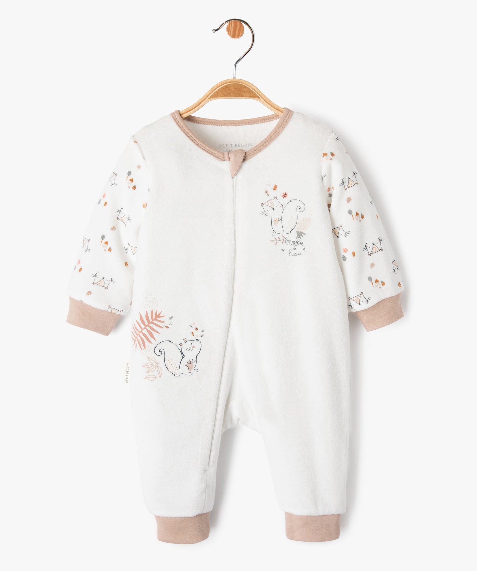 Pyjama en velours avec ouverture zippée devant bébé - Pet... ecru | GEMO