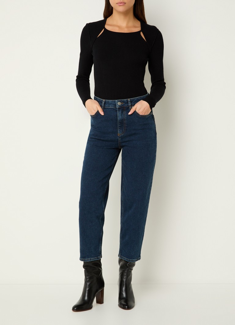 Blugi skinny cu mânecă scurtă și talie înaltă Ba&sh Dona, cu detalii rupte închise la culoare