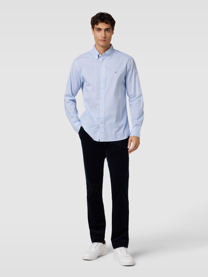 Regular Fit Freizeithemd mit Logo-Stitching Modell 'NATURAL SOFT' in hellblau