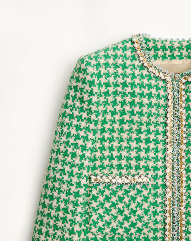 Jaqueta de tweed pied-de-poule bordada