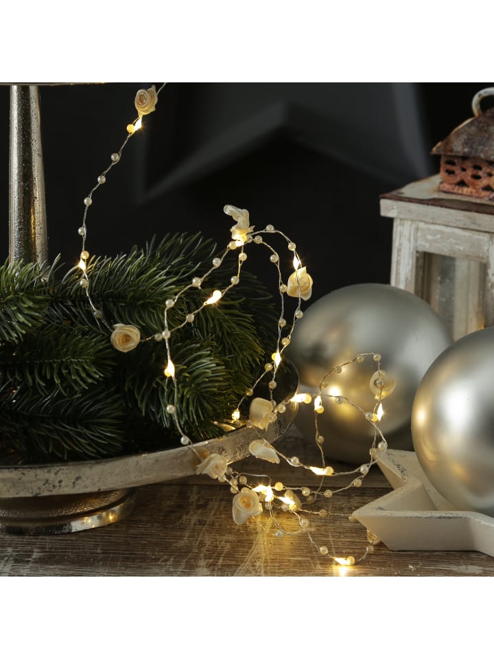 MARELIDA LED Draht Lichterkette Rosen und Perlen 20 LED L: 1,9m in weiß günstig kaufen onesize