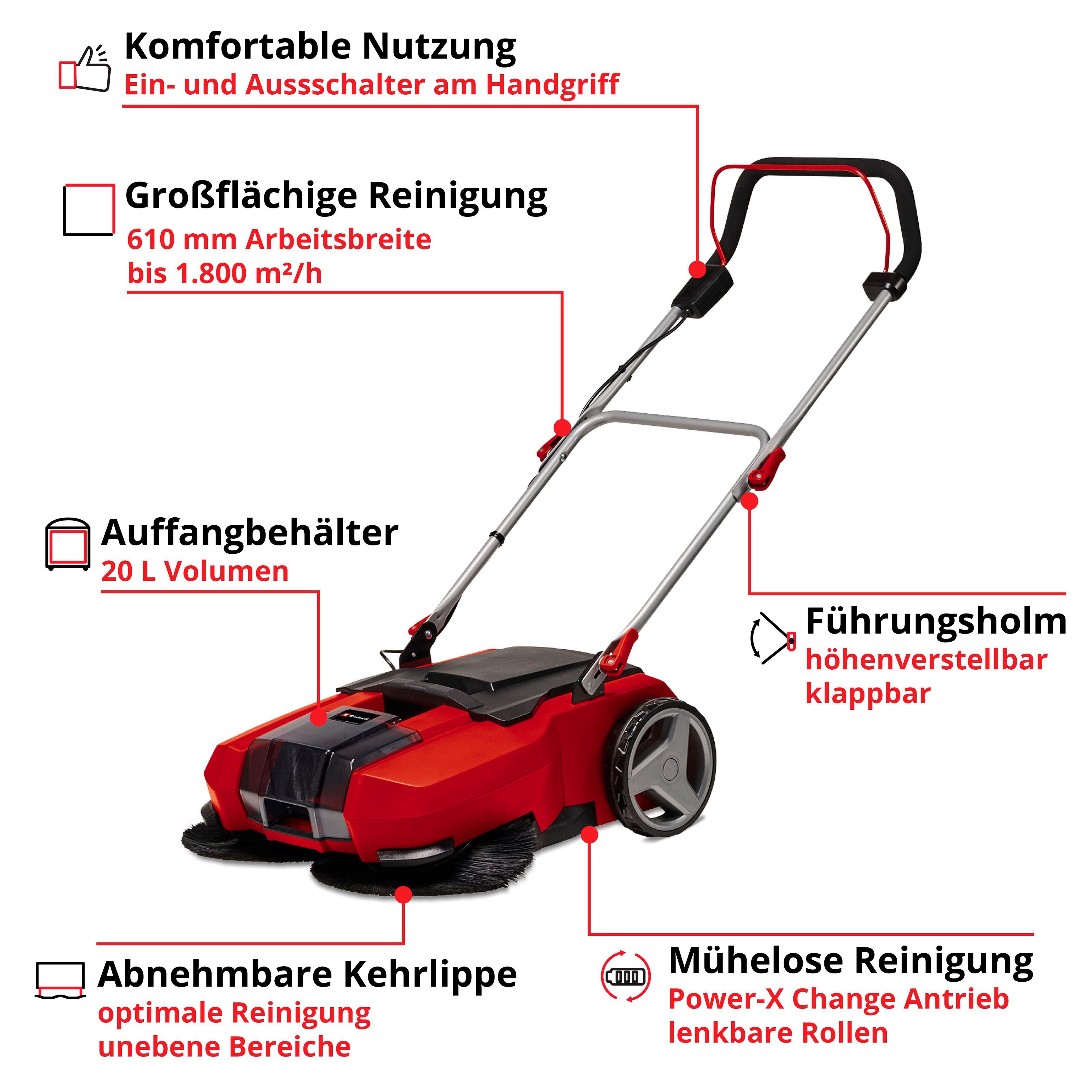 Einhell Handkehrmaschine Akku-Kehrmaschine TE-SW 18/610 Li-Solo, 61 cm Arbeitsbreite, (1-St)