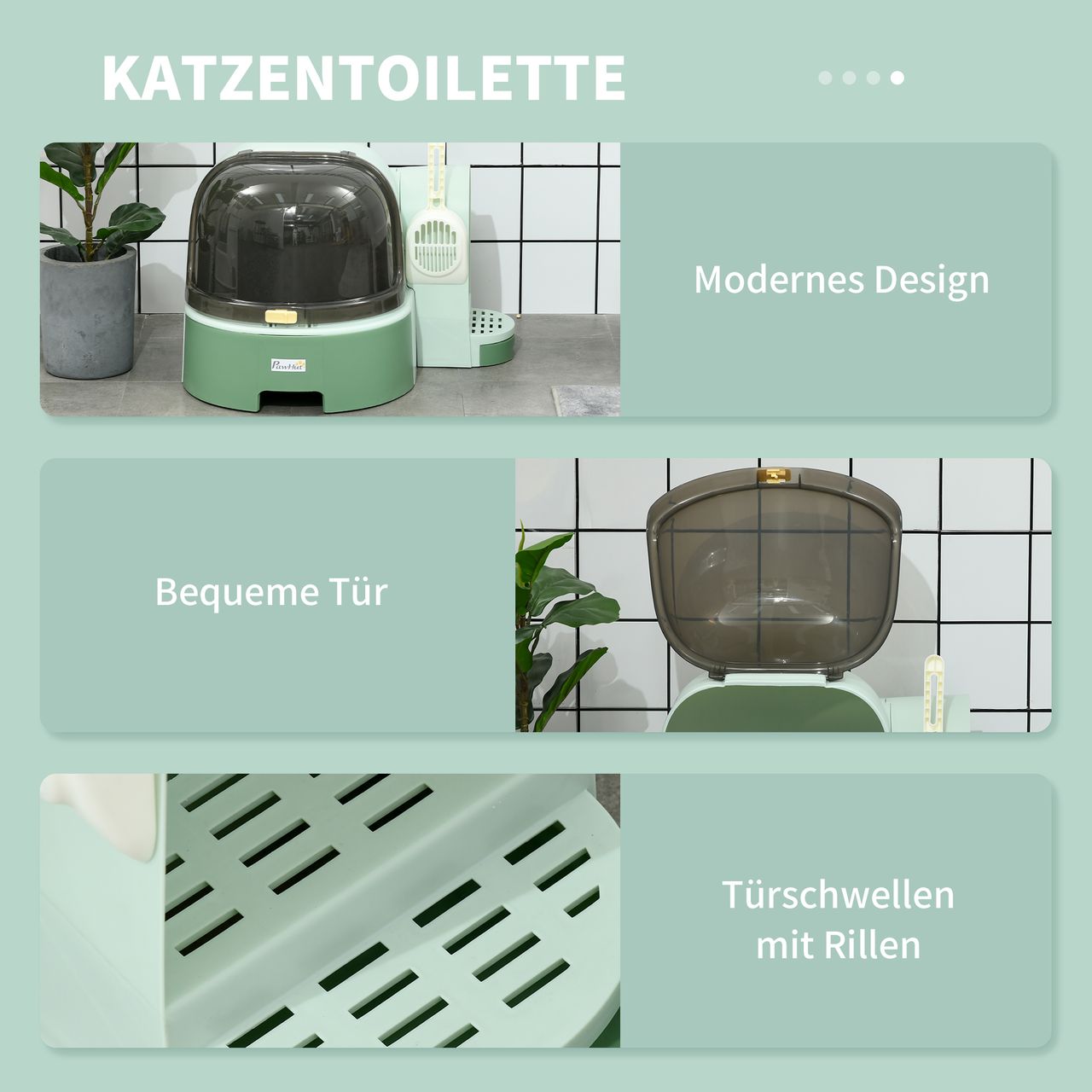 PawHut Katzentoilette Katzenhaus, Katzenklo inklusive Schaufel, Haube, Grün