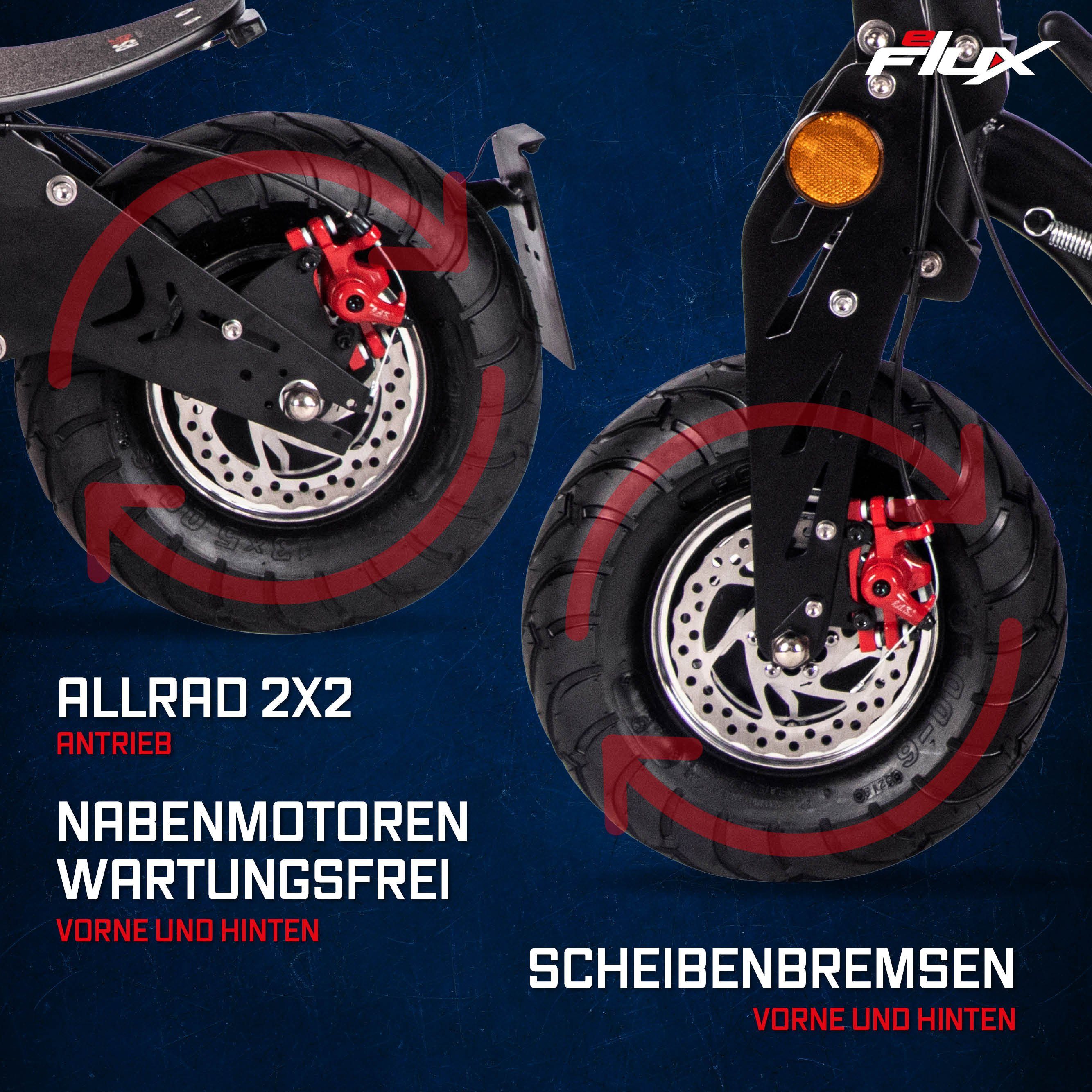 eFlux E-Scooter RS45 Elektro Roller mit Straßenzulassung klappbar, 2000,00 W, 45 km/h, (1 tlg), Scooter - bis 50 km Reichweite - Lithium-Ionen Akku - Allrad