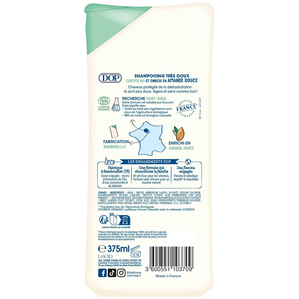 DOP BIO Classic Shampooing Très Doux Bio à l'Amande douce