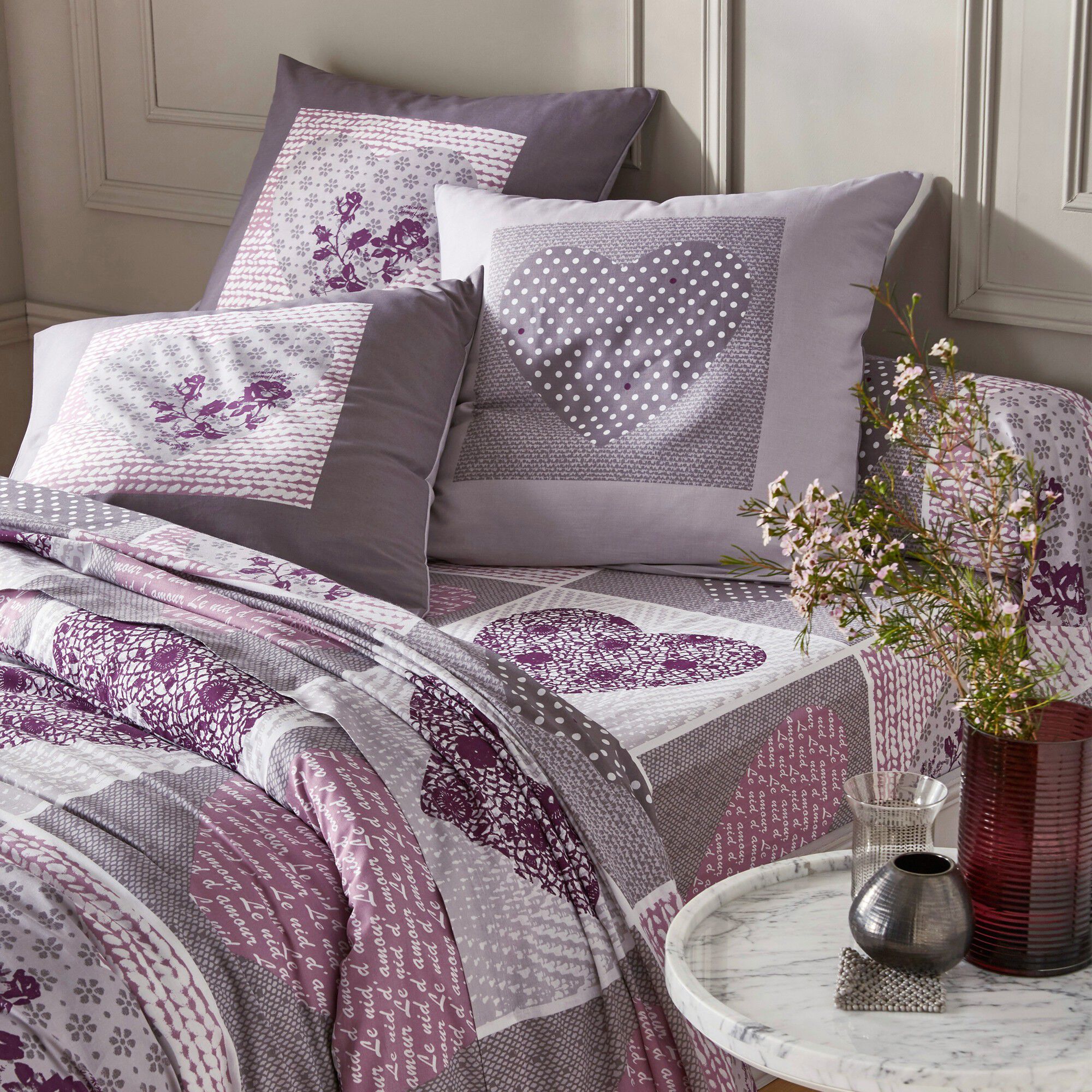 Linge de lit Lovely en flanelle imprimé coeurs