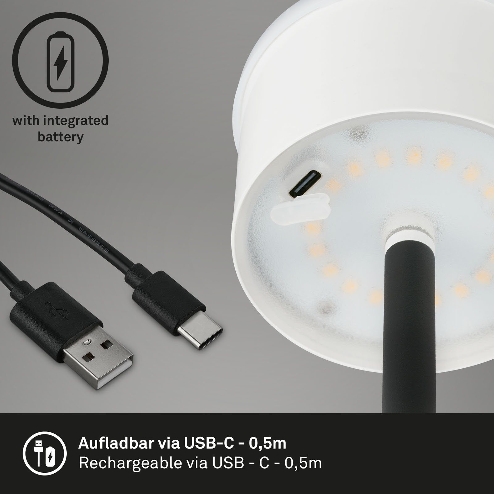 Briloner Leuchten LED Außen-Stehlampe 1438015, LED fest verbaut, Warmweiß, 5m, USB, mit Kabelschalter, einmalig kürzbar, IP20