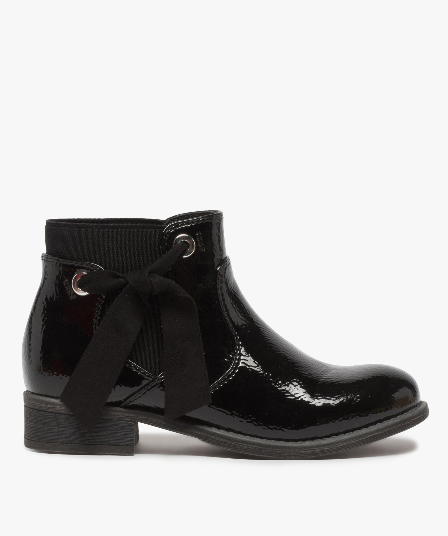 Boots fille unis tige vernie et ruban décoratif | GEMO