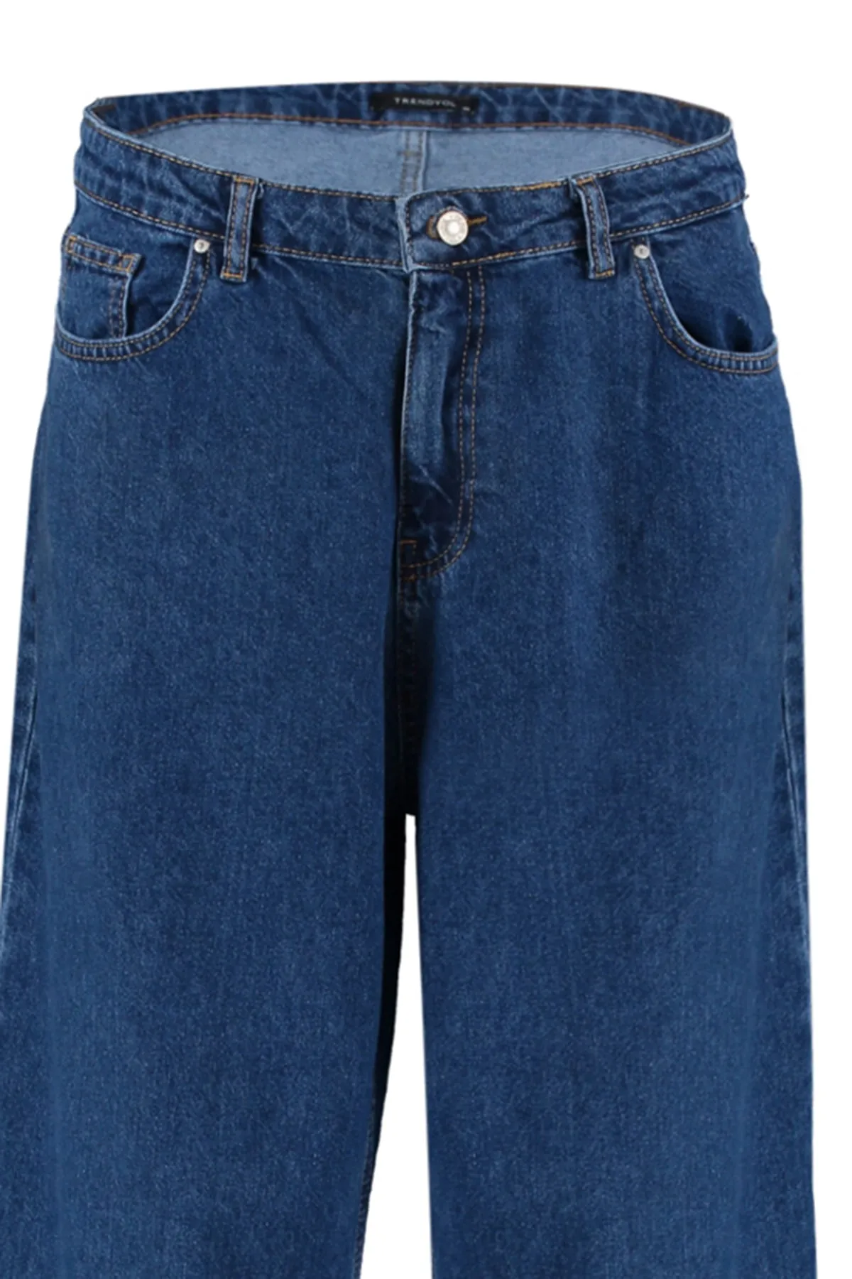 Trendyol Curve  Indigofarbene, weit geschnittene Jeans mit hoher Taille TBBAW23CJ00020
