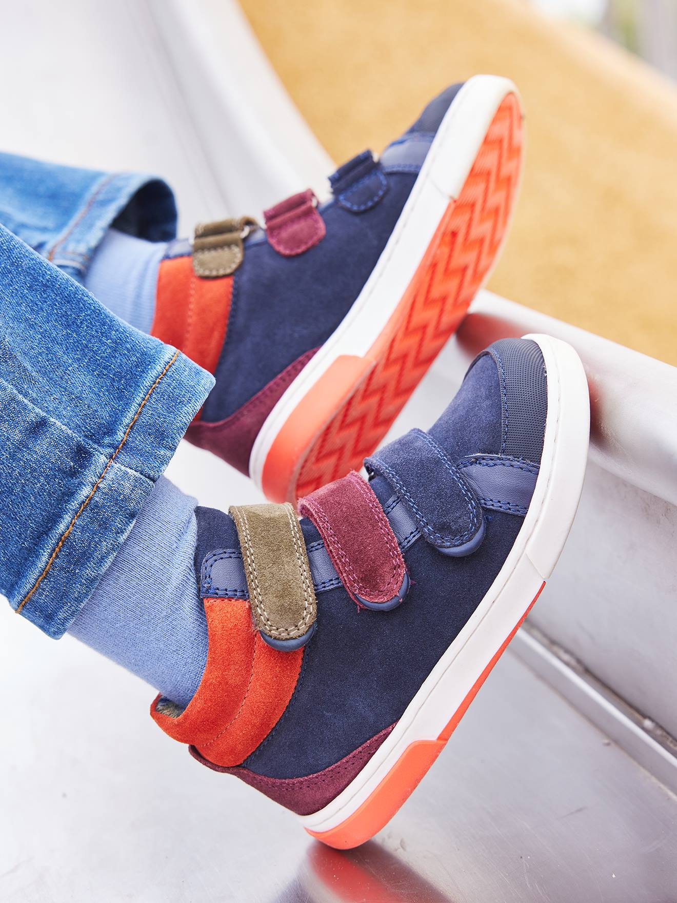 Baskets montantes cuir enfant collection maternelle marine