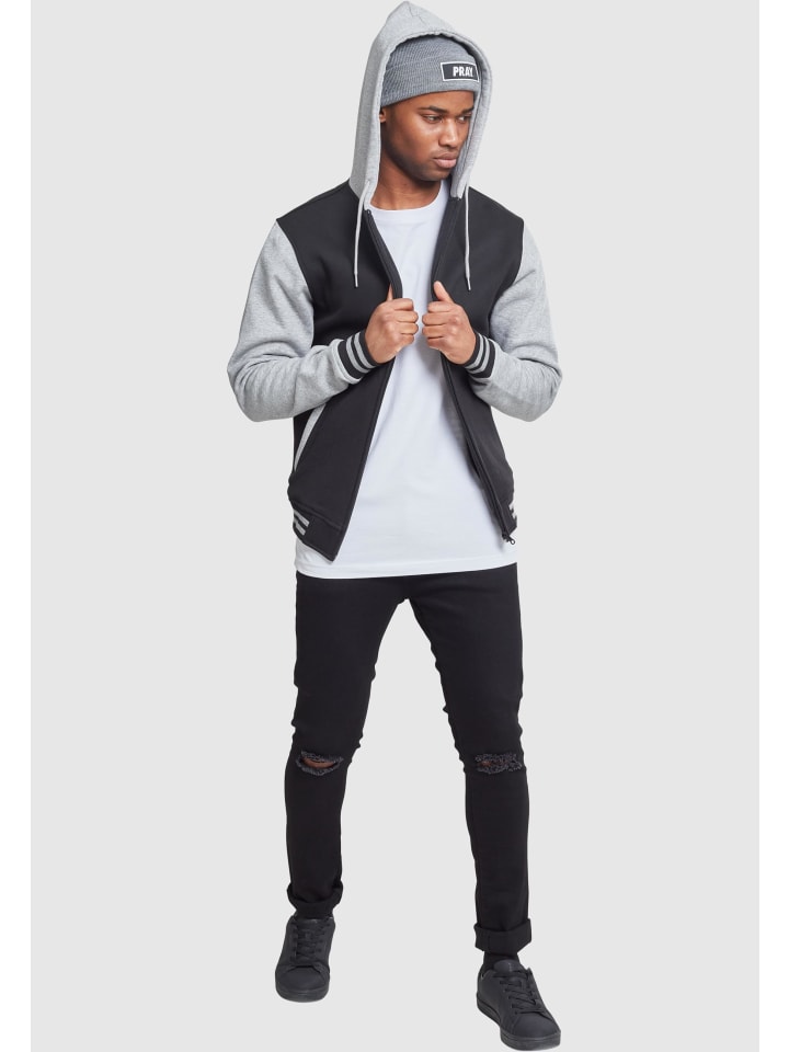 Urban Classics Urban Classics Zip-Kapuzenpullover in blk/gry günstig kaufen