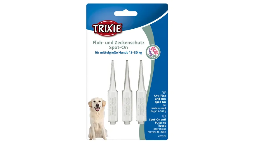 Trixie Floh/Zeckenschutz Spot-On** für mittelgroße Hunde von 15-30 kg Inhalt: 3 x 5 ml 9 g