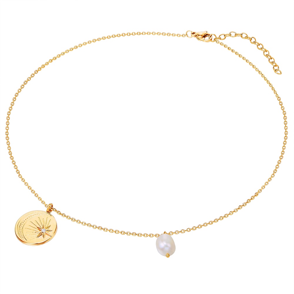 Valero Pearls Collier en acier inoxydé Acier inoxydable Preciosa Perle de culture d'eau douce e collier