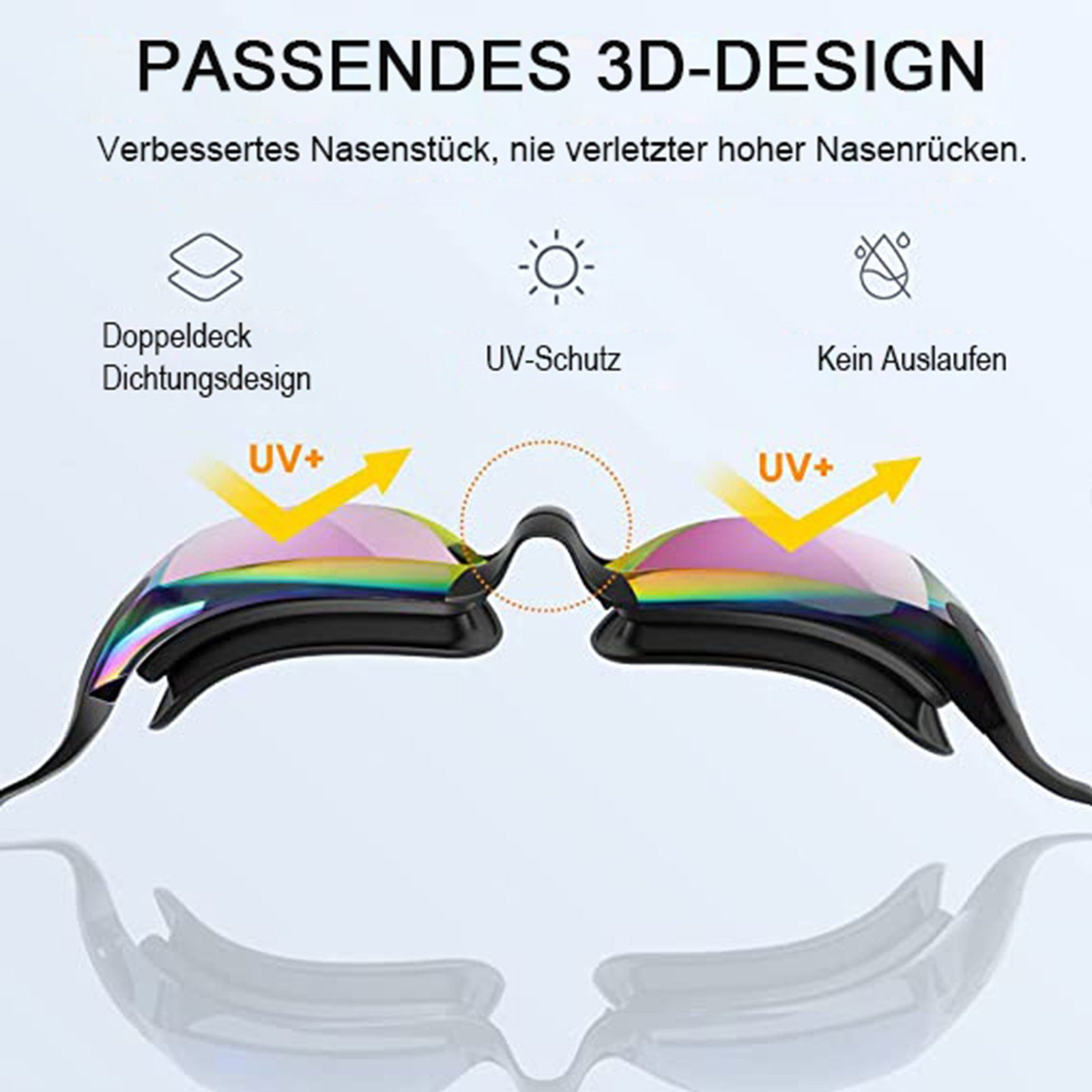 iceagle Schwimmbrille Schwimmbrille für Herren Damen Jugendliche Taucherbrille, (Verstellbare Silikon Riemen Schwimmbrillen), Anti-Beschlag, UV-Schutz, klare Sicht
