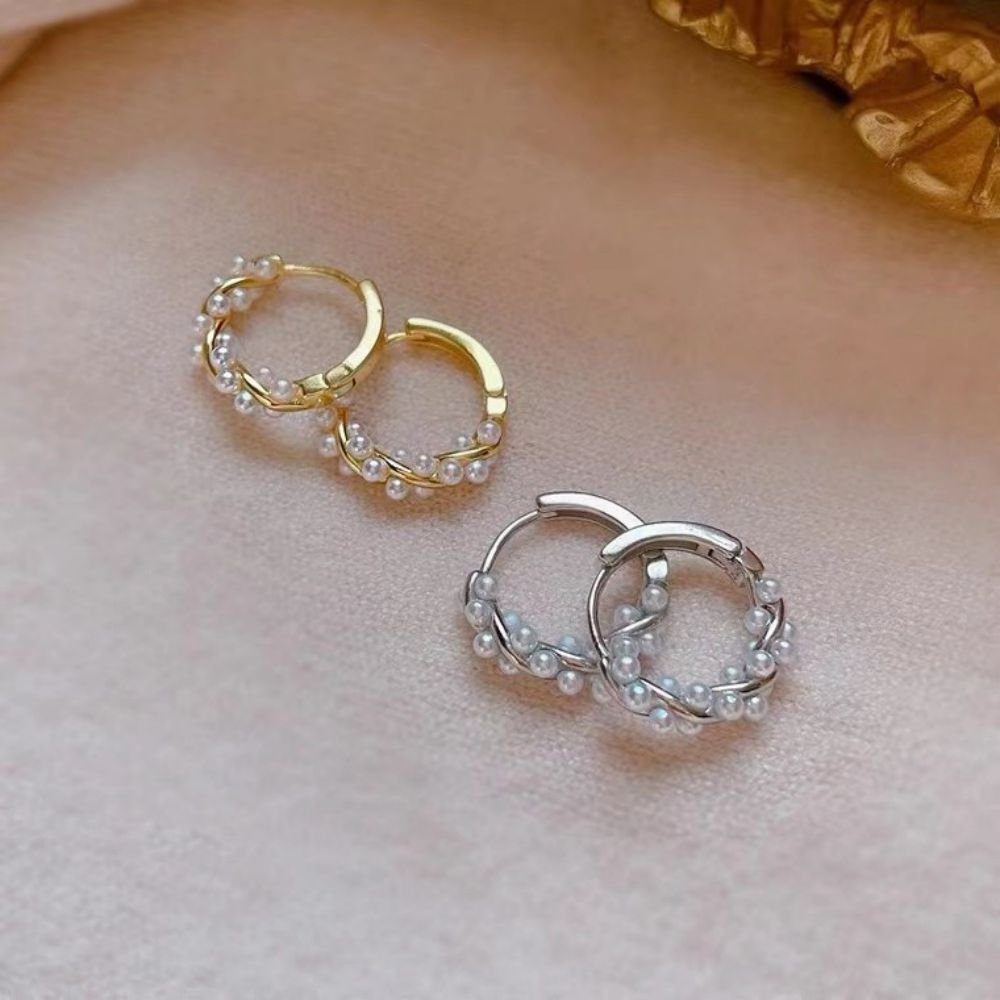 LENBEST Perlenohrringe Sterling Silber Perlen Twist Creolen Ohrringe für Frauen (2-tlg) (2-tlg)