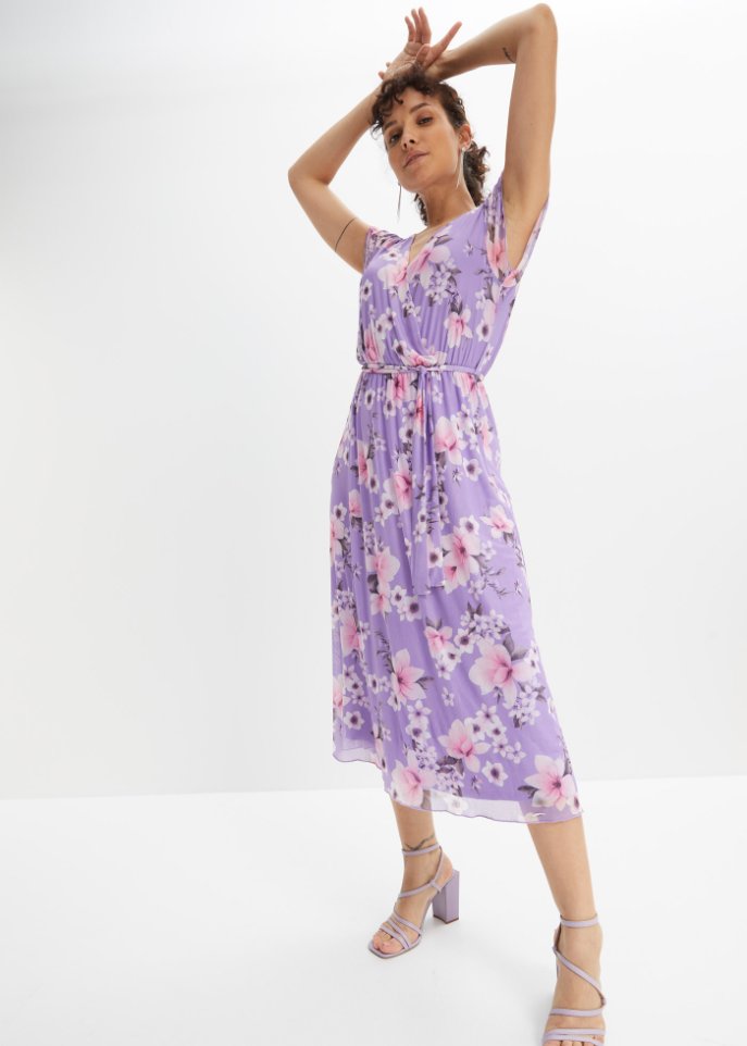 bedrucktes Mesh-Midikleid