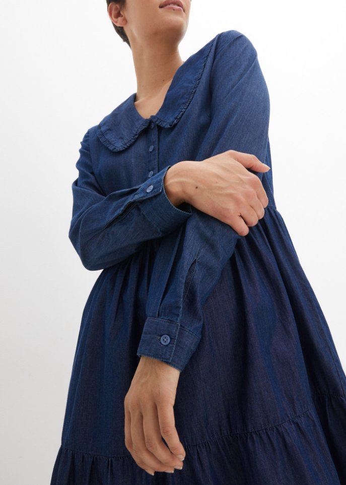 Jeans-Tunika-Kleid mit Kragen