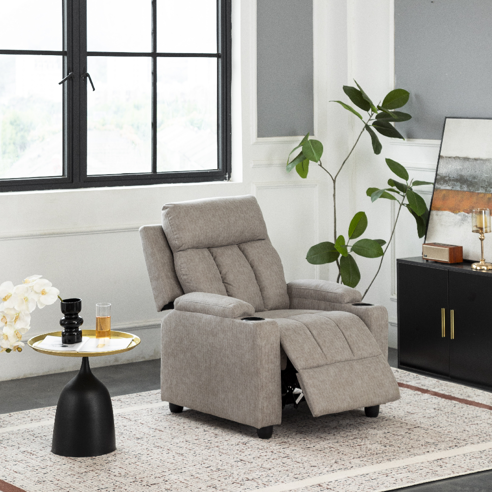 Happy Home gepolsterter Relaxsessel Sofasessel mit 2 Getränkehalter hellgrau