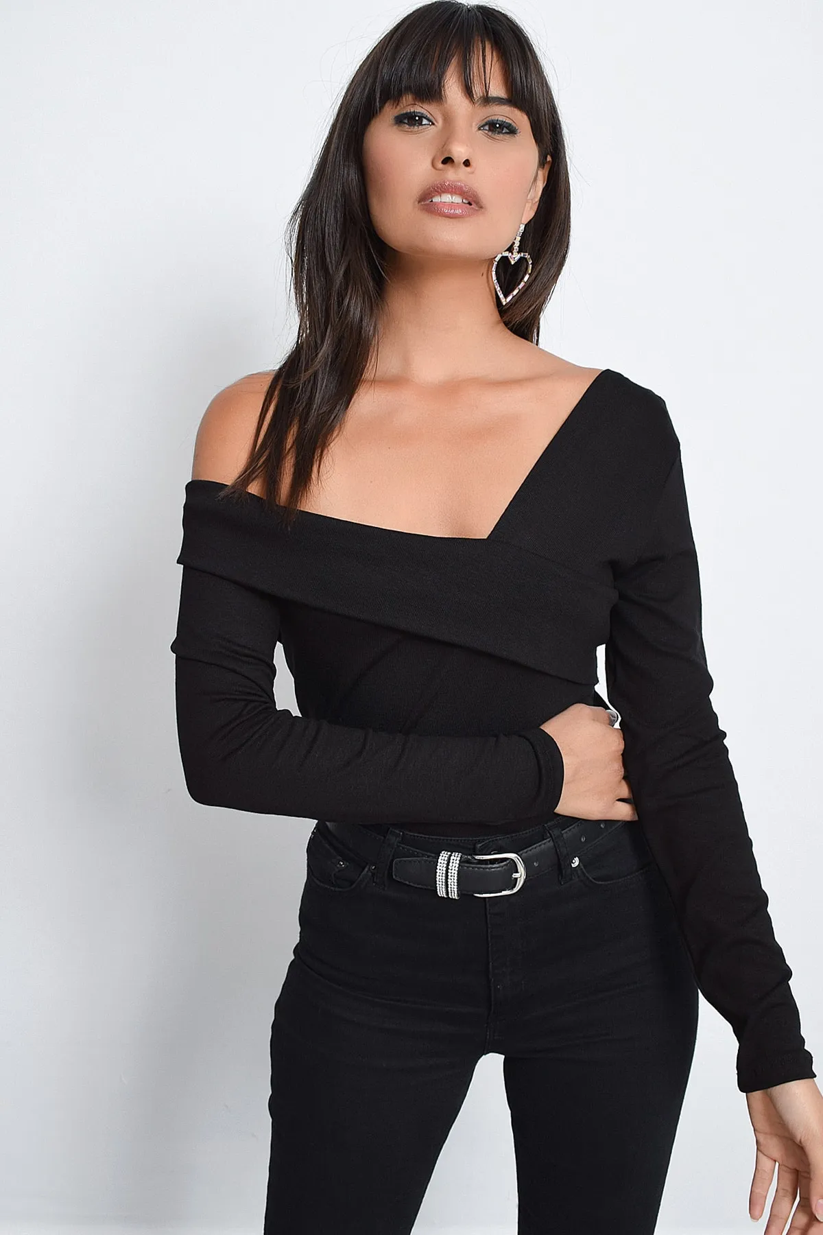 Cool & Sexy  Schwarze Madonna-Kragenbluse für Damen B10