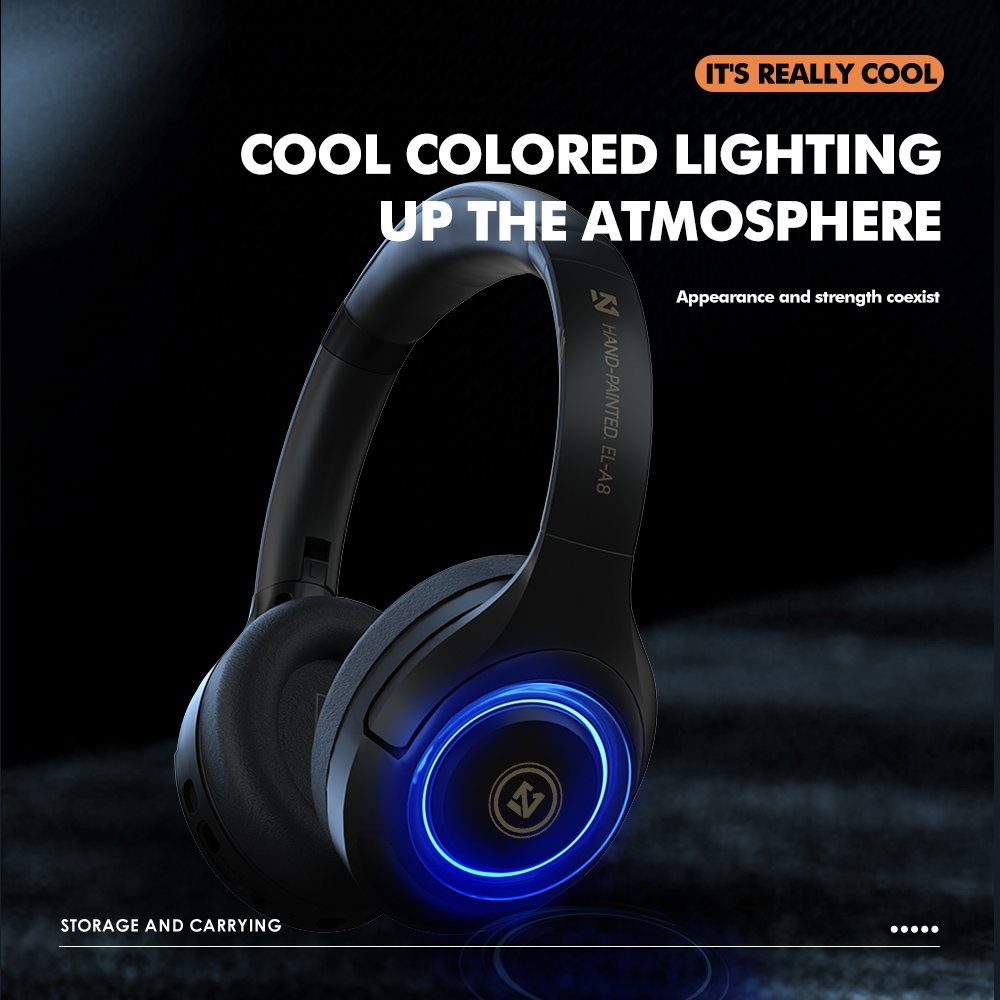 Mutoy Gaming Headset mit RGB Atemlicht&Mikrofon abnehmbar,Over Ear-Kopfhörer Gaming-Headset (Headset mit Mikrofon, Noise-Cancelling,Hi-Fi Stereo,Faltbare, Bluetooth Wireless)