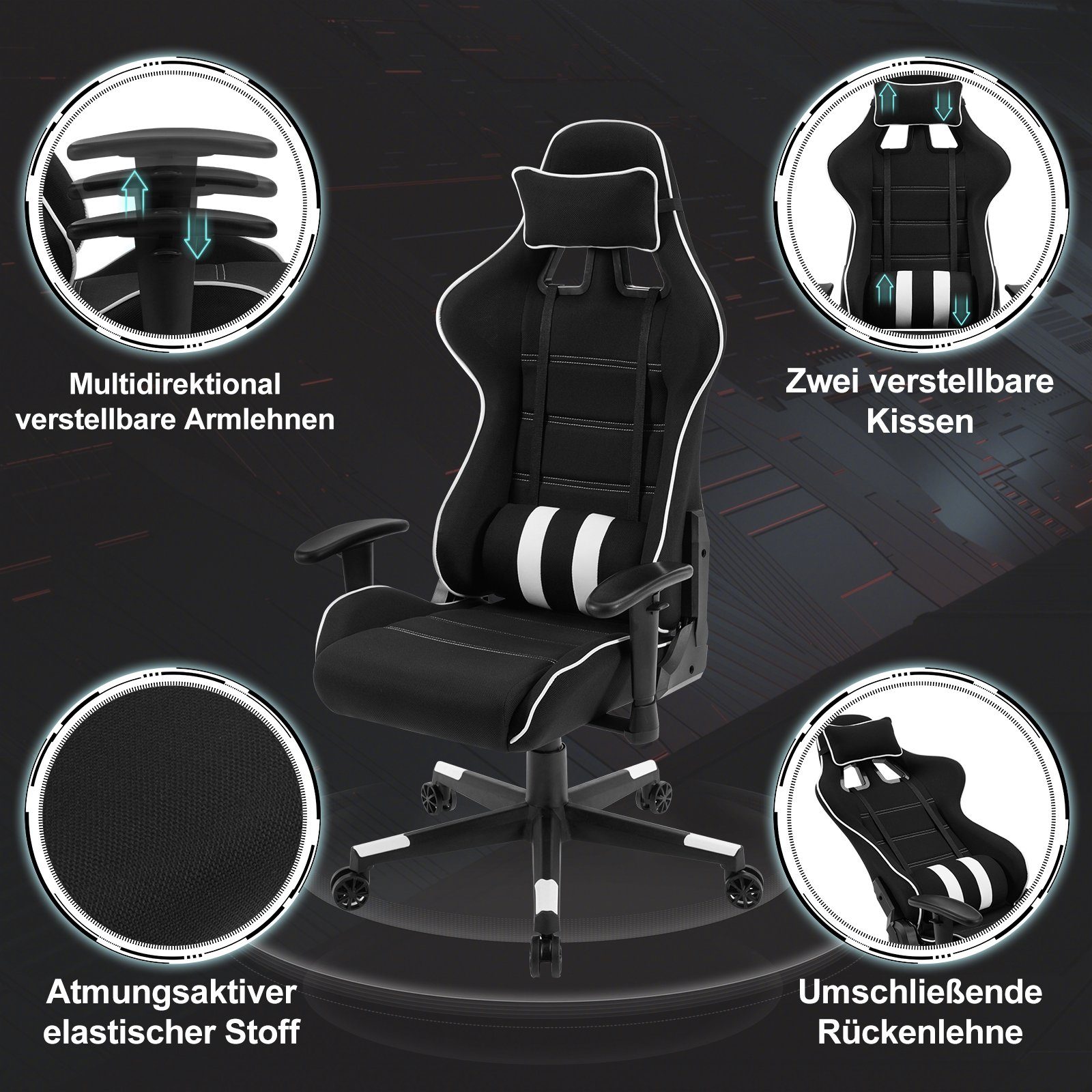 Woltu Gaming-Stuhl (1 St), Bürostuhl ergonomisch drehbar höhenverstellbar