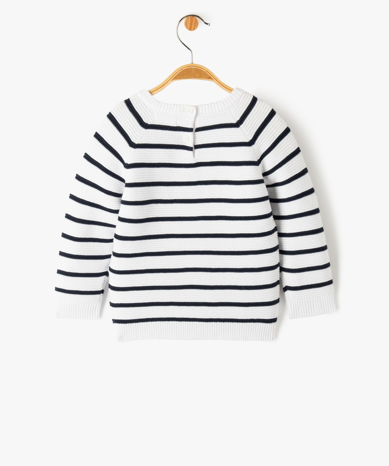 Pull bébé à rayures en maille ctelée blanc | GEMO