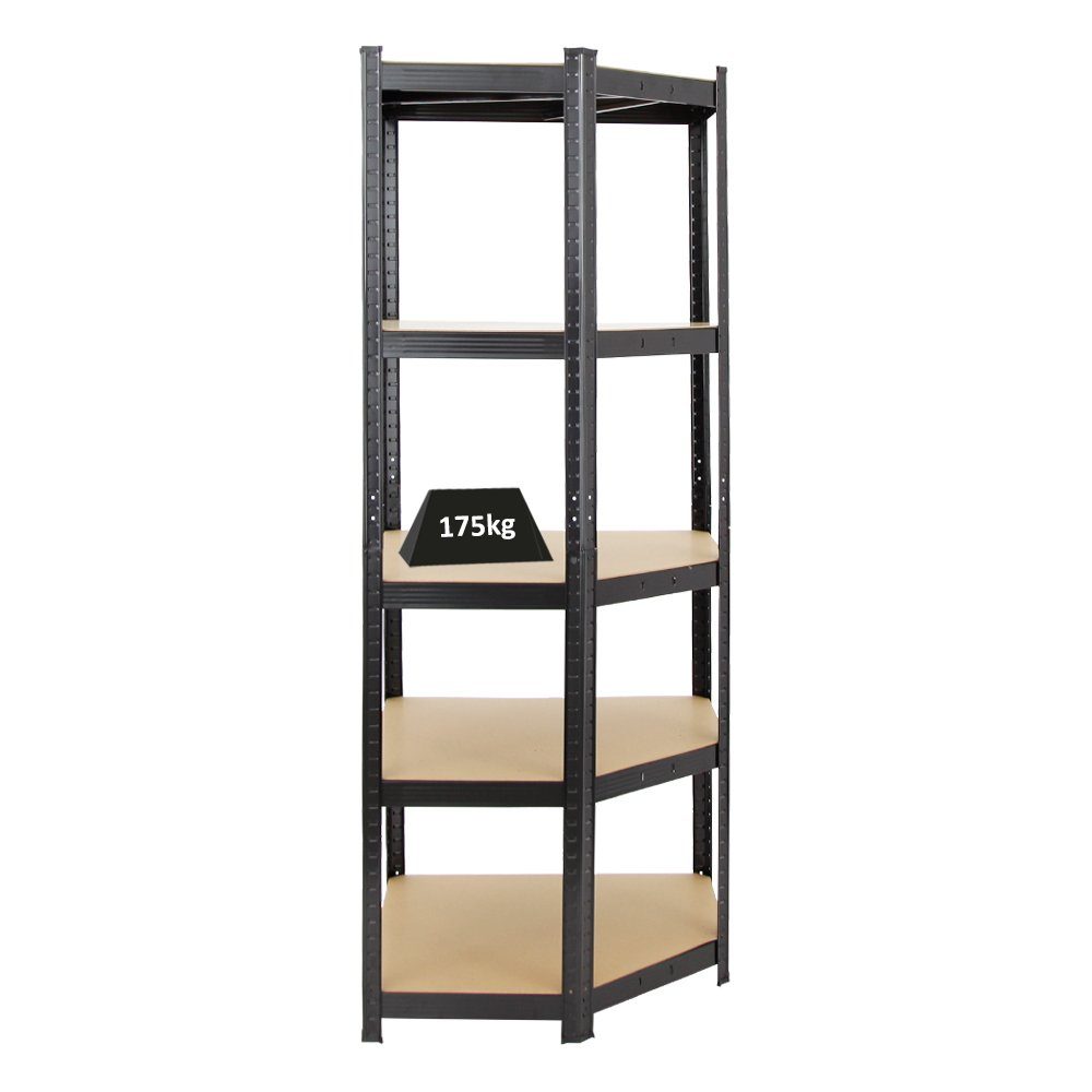 PROREGAL® Eckregal Eckregal Ragnar, HxBxT 180x70x40 cm, Fachlast 175kg, Schwarz, Traglast von 175 kg pro Ebene bzw. Gesamttraglast von 875kg je Regal