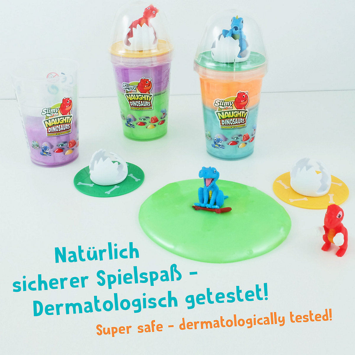 SLIMY® Dinosaur Collectible - 155g Original Slimy Slime Spielmasse in zwei Farben inkl. lustiger Dinosaurier Sammelfigur