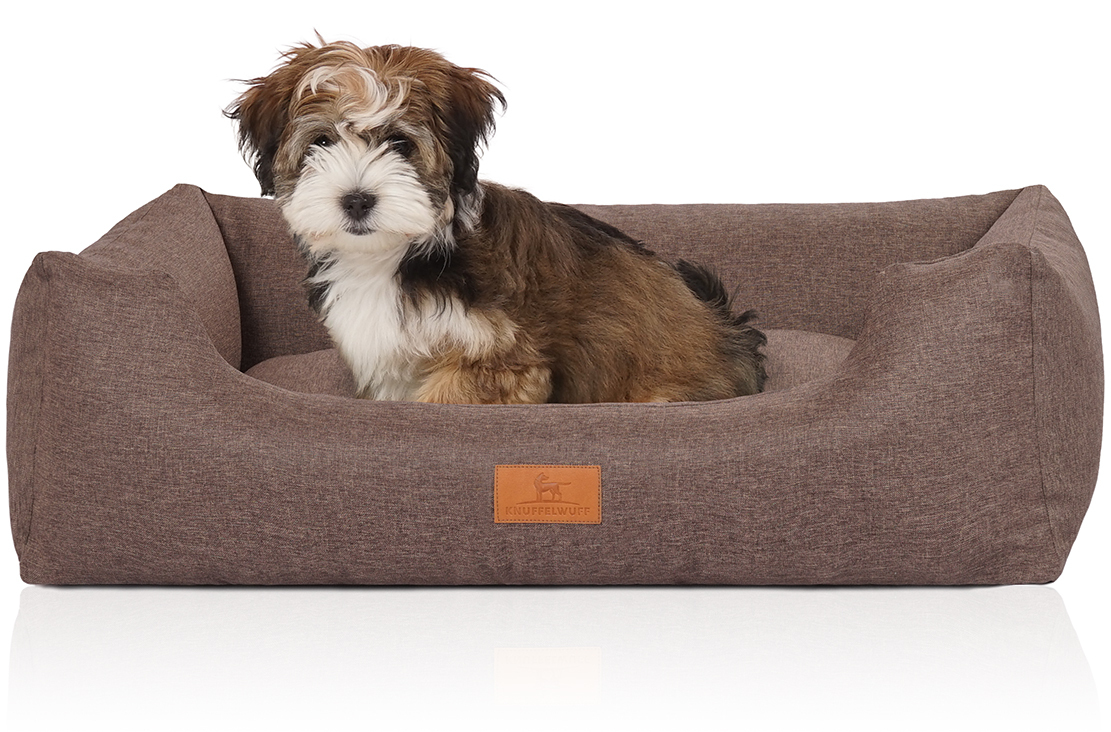 Knuffelwuff Hundebetten Knuffelwuff Hundebett Lotte aus Velours mit feinem Handwebcharakter braun/ grau M-L