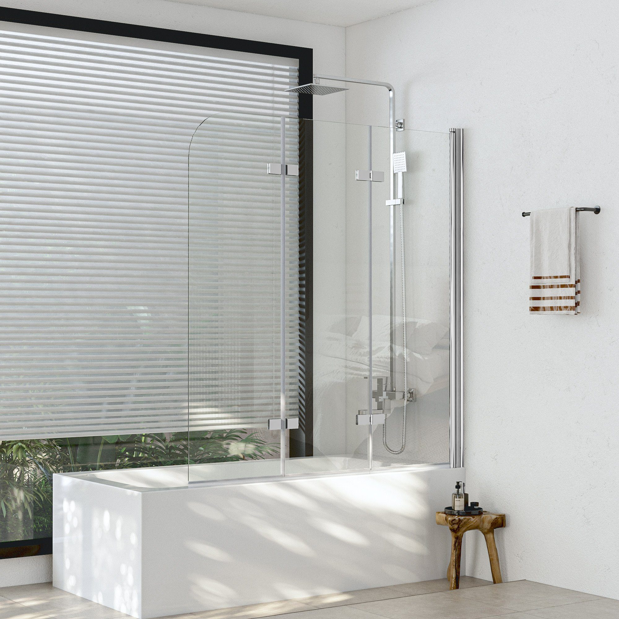 Boromal Badewannenaufsatz Duschwand für Badewanne 140x140cm 3-teilig Faltbar Badewannenfaltwand, (Klarglas), Badewannenfaltwand Glaswand 6mm ESG Glas