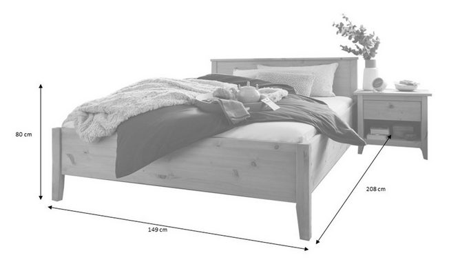 Lüttenhütt Massivholzbett Solvita, Doppelbett in verschiedenen Größen, Kiefer massiv