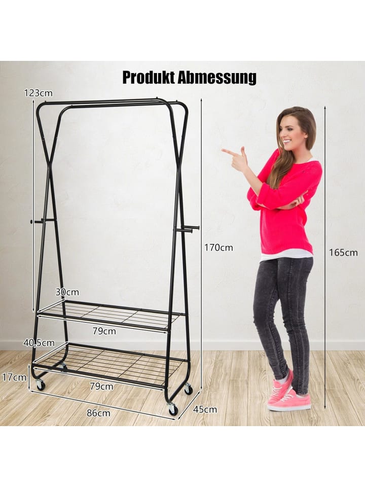 COSTWAY Kleiderständer auf Rollen in Schwarz günstig kaufen 170 cm