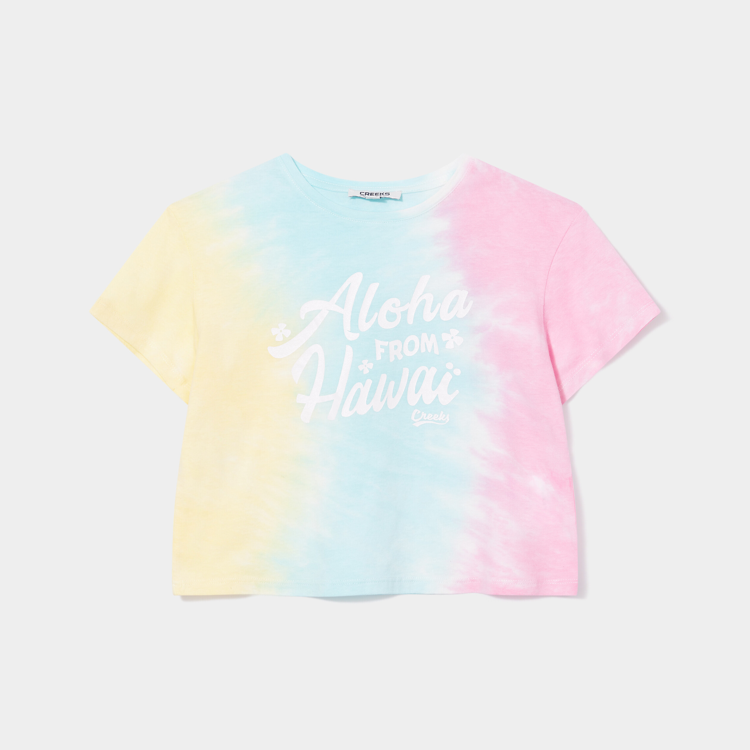 T-shirt droit court col rond Creeks blanc fille | La Halle
