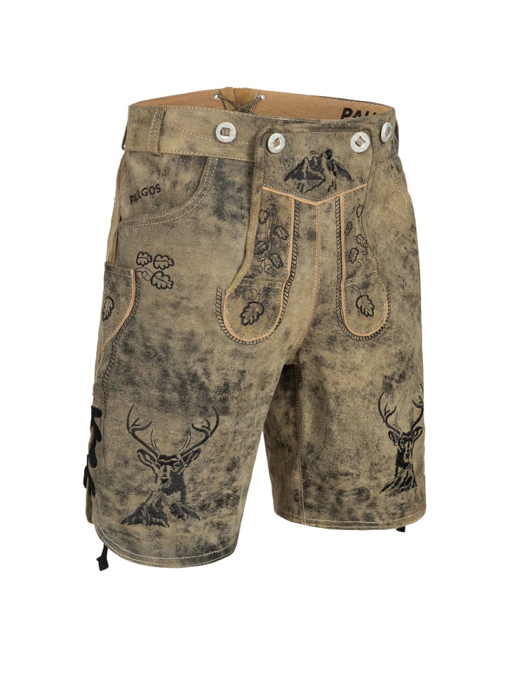 PAULGOS Lederhose Kurz Echtleder HK4 ANTIK in Krokodilgrün günstig kaufen