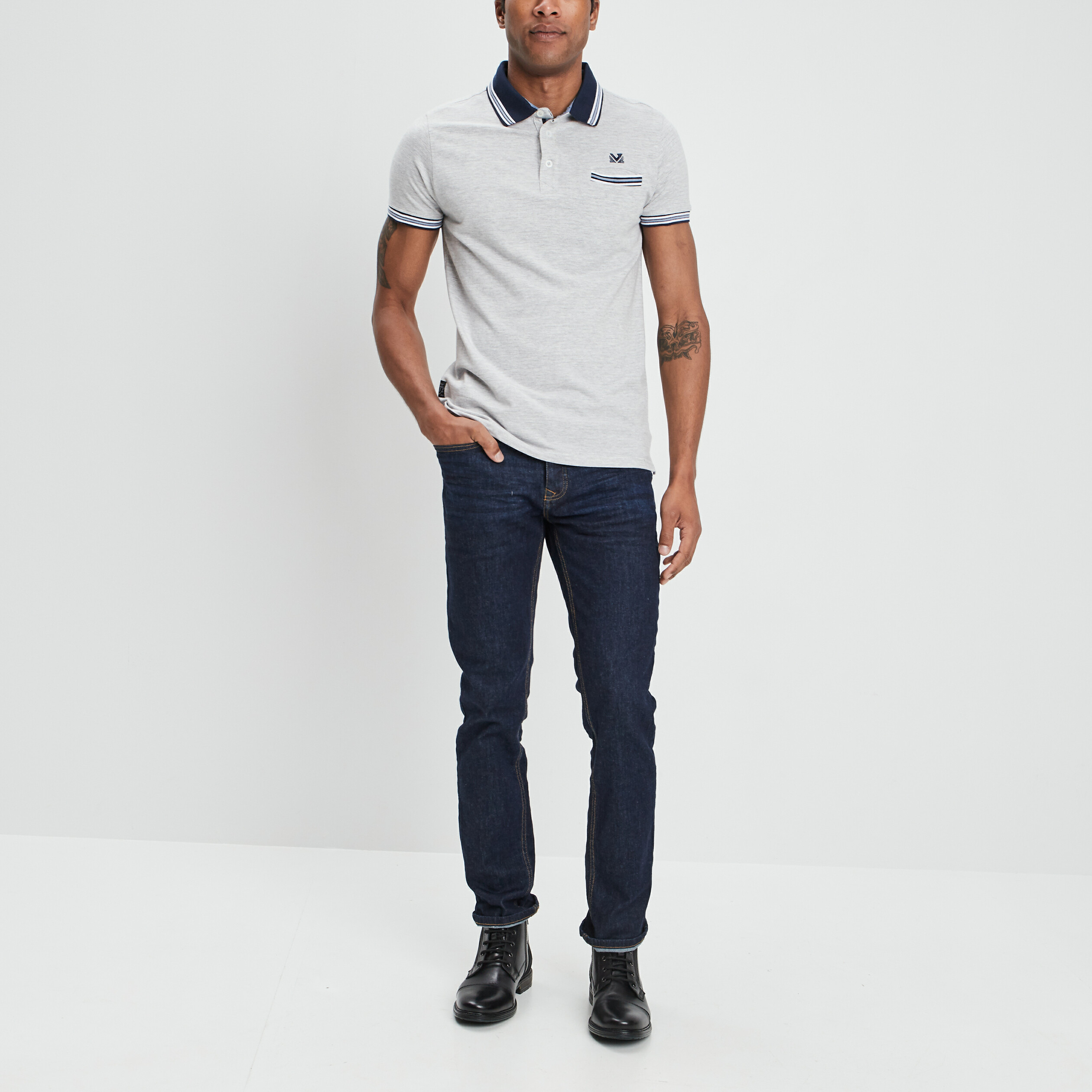 Polo manches courtes gris clair homme | La Halle
